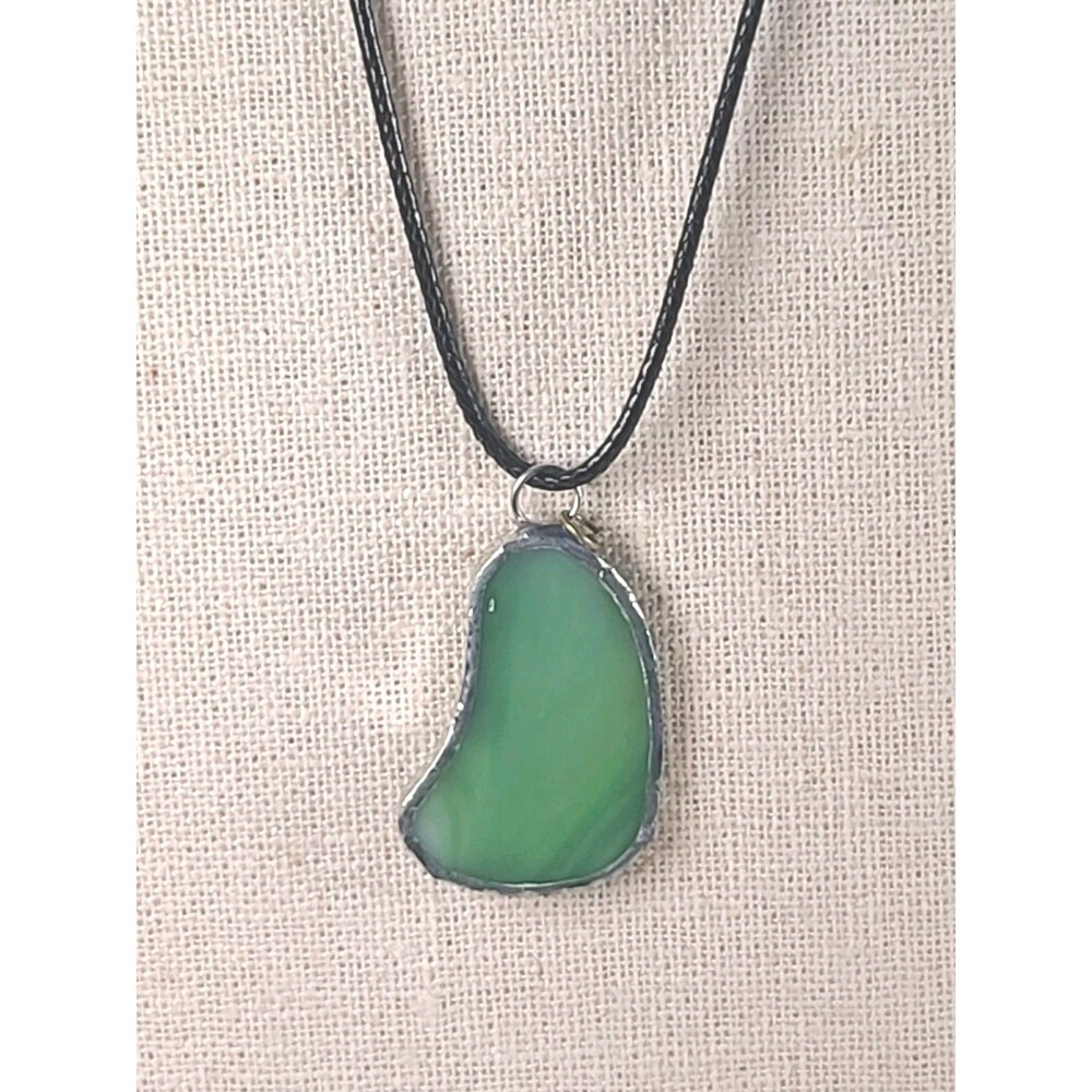 Vintage Glass Green Sea Glass  Sterling Silver  Dangle Pendant Handmade